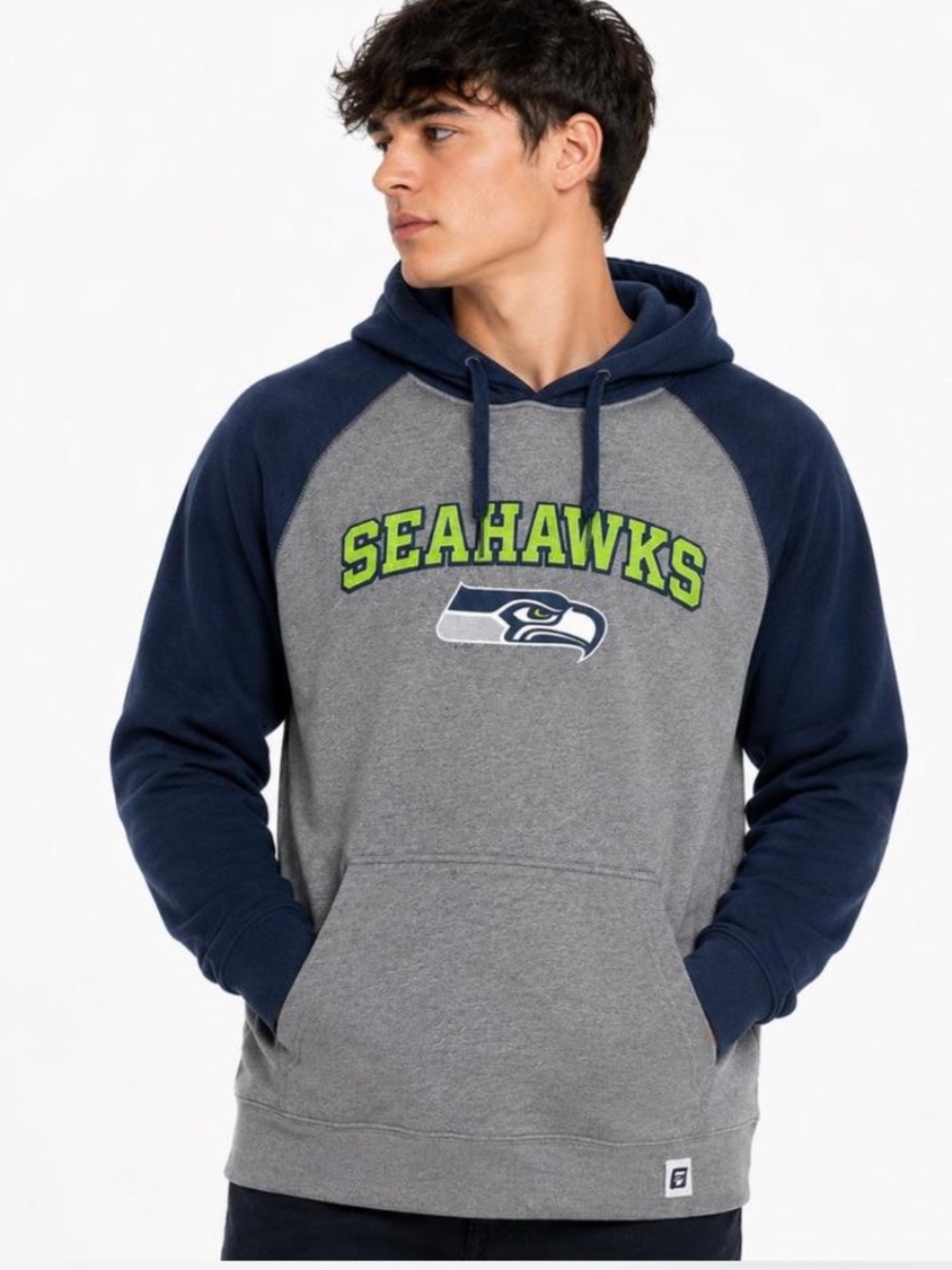 Fanatics Gray, Navy & Neon Green Seahawks Pullover Hoodie size L men’s